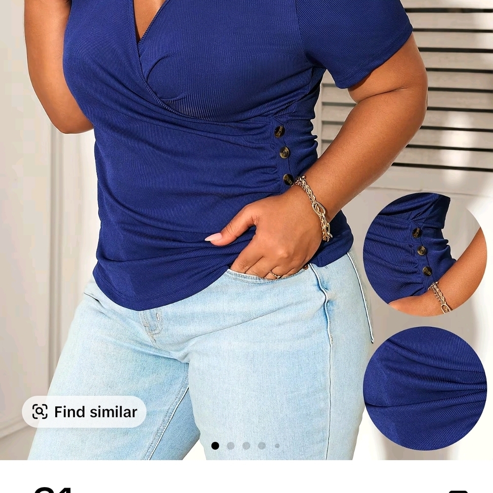 Chic Royal Blue Button-Accent Top